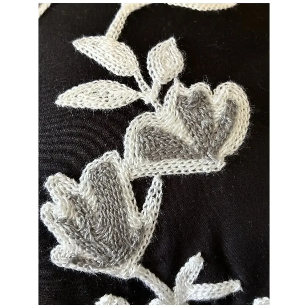 Karl Lagerfeld Paris Embroidered Floral Throw Pillow Blk Wht Textured Boho Decor